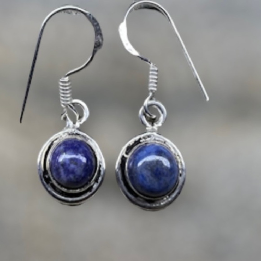 925 Sterling Silver and Lapis Lazuli India Jewelry Earrings, "Grand Delhi